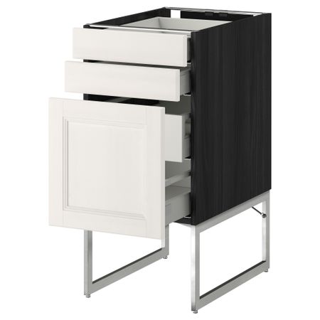 Напольный шкаф 3 фронтальных панели, 2 нижних, 2 средних ящика МЕТОД / МАКСИМЕРА, черный, Лаксарби белый