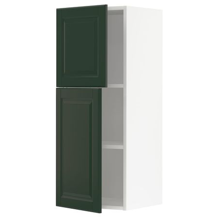Навесной шкаф с полками/2дверцы, белый/Будбин темно-зеленый 40x100 см IKEA METOD МЕТОД 294.468.78
