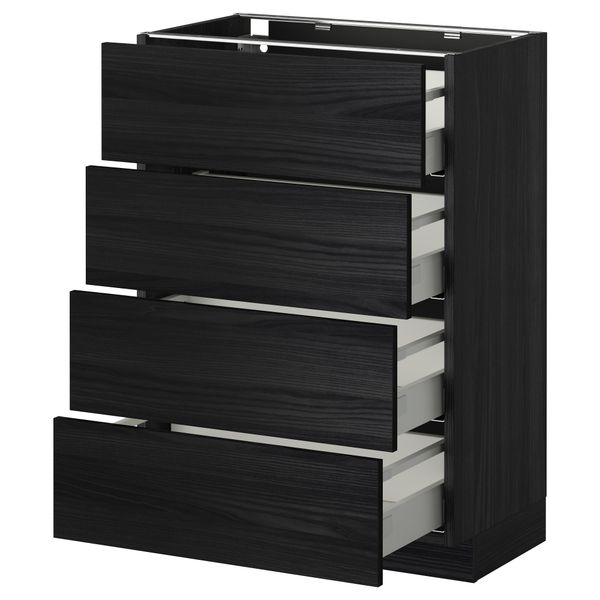 Напольный шкаф 4 фронтальных панели, 4 ящика МЕТОД / МАКСИМЕРА, черный, Тингсрид черный - схема-чертеж с размерами