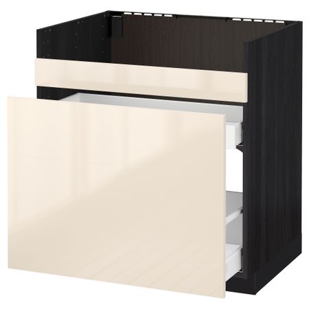 Напольный шкаф под мойку ДУМШЁ, 3 фасада, 2 ящика МЕТОД / МАКСИМЕРА, черный, Рингульт кремовый