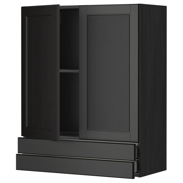 Навесной шкаф, 2 дверцы, 2 ящика МЕТОД / МАКСИМЕРА, черный, Лаксарби черно-коричневый - фото 1