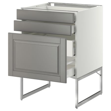 Напольный шкаф 3 фронтальных панели, 2 нижних, 2 средних ящика МЕТОД / МАКСИМЕРА, белый, Будбин серый