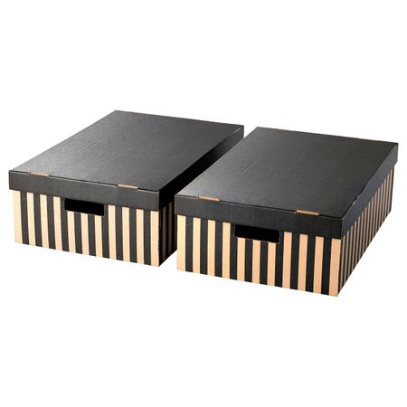 Коробка с крышкой, черный-естественный 56x37x18 см IKEA PINGLA ПИНГЛА 404.302.63