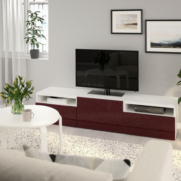 Тумба под ТВ, белый Сельсвикен/глянцевый темный красно-коричневый 180x42x39 см IKEA BESTÅ БЕСТО 593.285.95 - фото 2