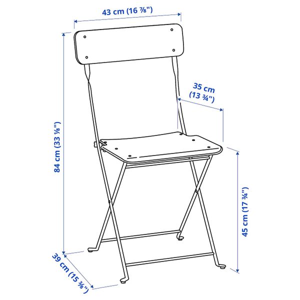 Садовый стул, складной/бирюзовый IKEA SALTHOLMEN САЛЬТХОЛЬМЕН 305.059.99 - схема-чертеж с размерами