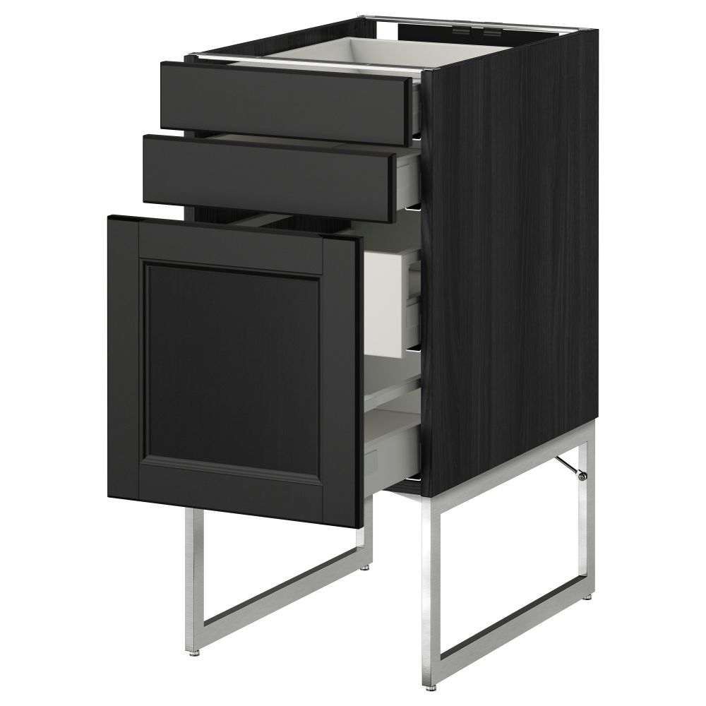 Напольный шкаф 3 фронтальных панели, 2 нижних, 2 средних ящика МЕТОД / МАКСИМЕРА, черный, Лаксарби черно-коричневый - схема-чертеж с размерами