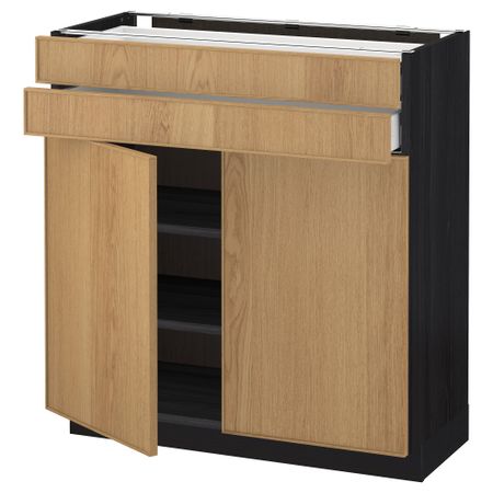 Напольный шкаф, 2 дверцы, 2 ящика МЕТОД / МАКСИМЕРА, черный, Экестад дуб
