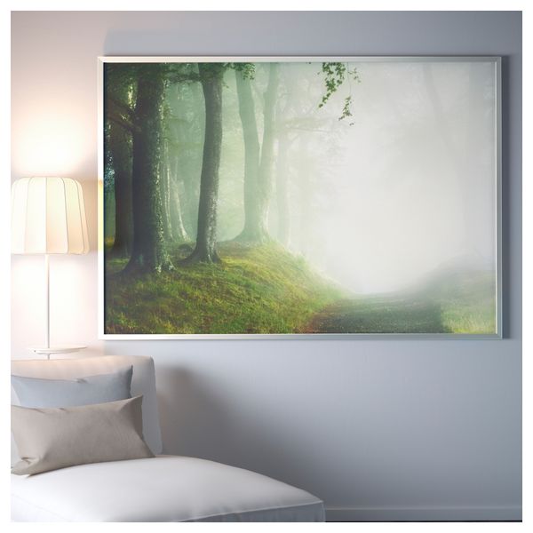 Картина с рамой БЬЁРКСТА, лесная дорога, цвет алюминия (200x140 см) - фото 2