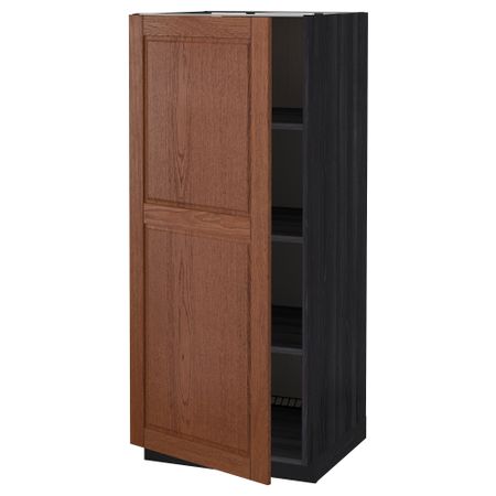 Высокий шкаф с полками МЕТОД, черный, Филипстад коричневый (60x60x140 см)