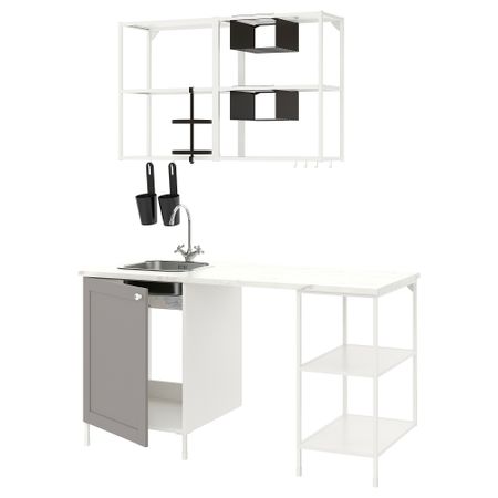 Кухня, 163x63.5x222 см, белый, серый каркас IKEA BEGIVENHET БЕГИВЕНХЕТ 893.372.68