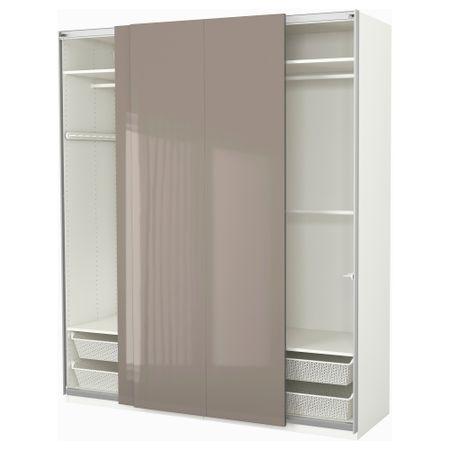 Гардероб ПАКС, белый, Хасвик глянцевый темно-бежевый (200x66x236 см)