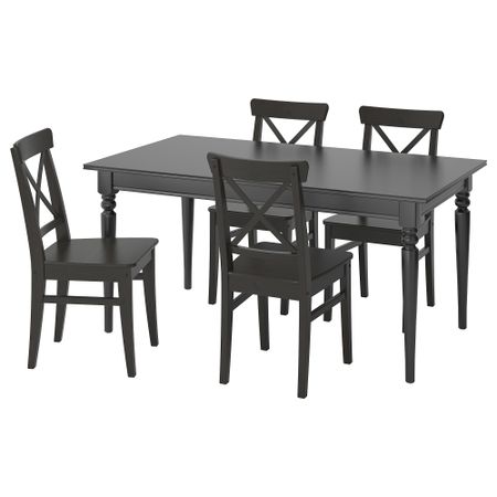 Стол и 4 стула, черный, коричнево-чёрный, 155, 215 см IKEA INGATORP ИНГАТОРП, INGOLF ИНГОЛЬФLF ИНГОЛЬФ 192.971.57