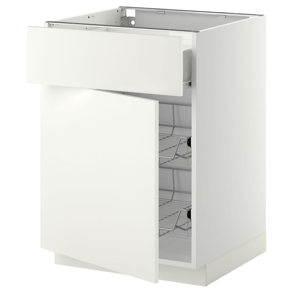 Напольный шкаф с проволочной корзиной/ящ/дверью, белый/Хэггеби белый 60x60 см IKEA МЕТОД / ФОРВАРА 092.620.02 - схема-чертеж с размерами