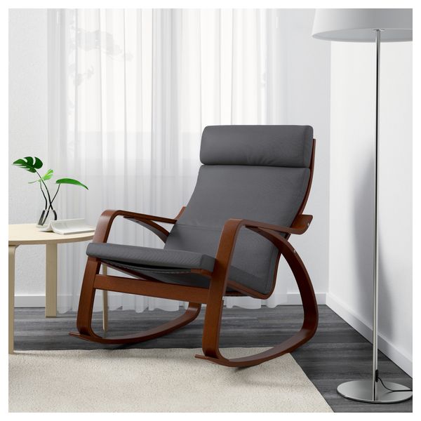 Кресло-качалка ПОЭНГ, классический коричневый, Финнста серый - фото 2