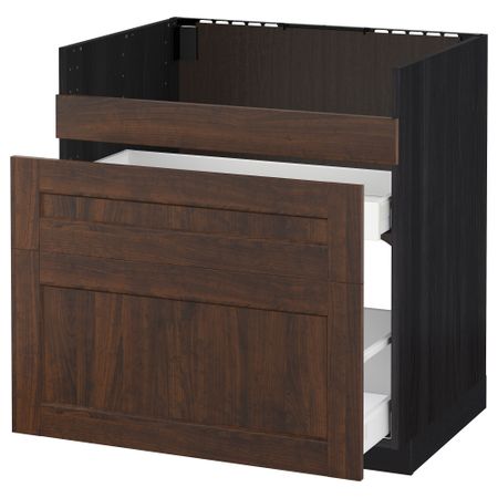 Напольный шкаф под мойку ДУМШЁ, 3 фасада, 2 ящика МЕТОД / МАКСИМЕРА, черный, Эдсерум коричневый
