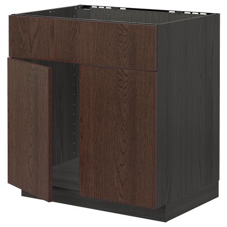 Шкаф под мойку, 2 двери, фасад, черный, Sinarp коричневый, 80x60 см IKEA METOD МЕТОД 694.592.51