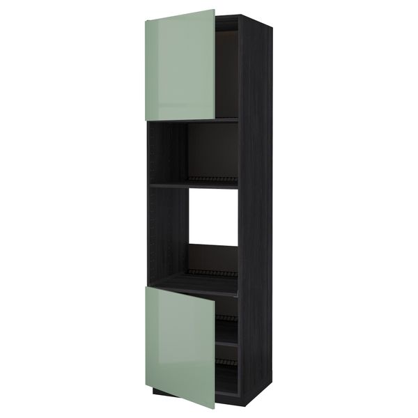 Высокий шкаф для духовки/СВЧ, 2 дверцы, полки МЕТОД, черный, Калларп светло-зеленый - схема-чертеж с размерами