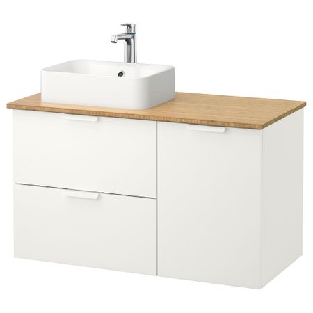 Шкаф с раковиной 45x32 см ГОДМОРГОН/ТОЛКЕН / ХОРВИК, белый, бамбук (102x49x72 см)