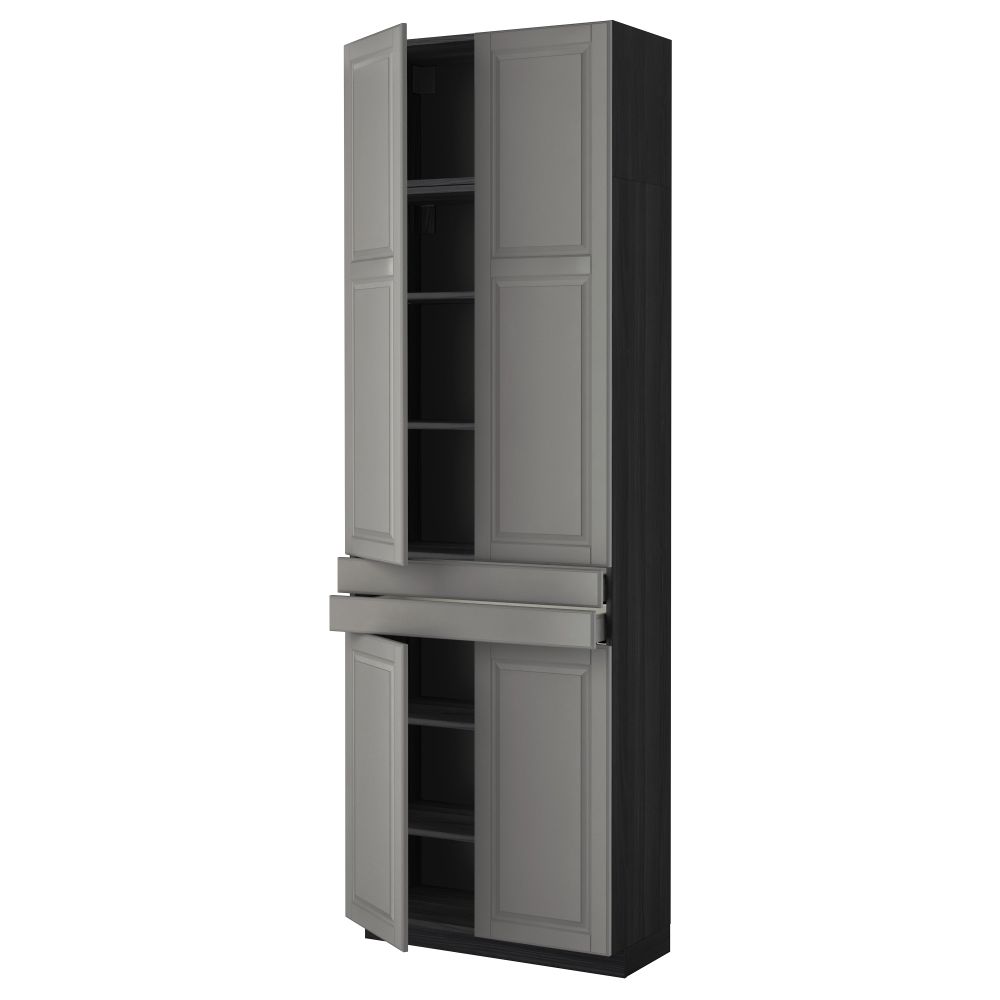 Высокий шкаф + полки, 2 ящика, 4 дверцы МЕТОД / МАКСИМЕРА, черный, Будбин серый (80x37x240 см) - фото 1