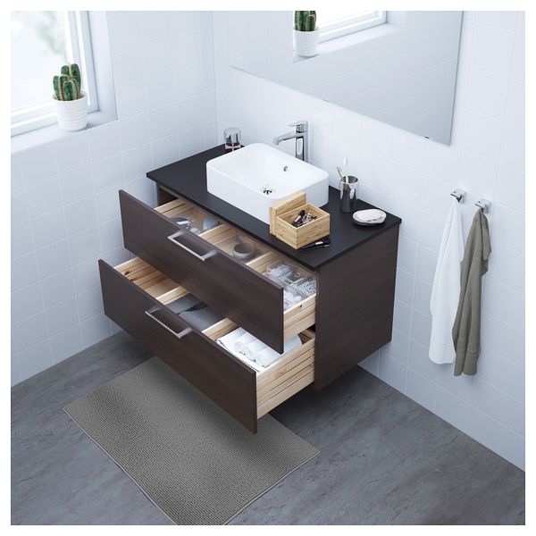 Шкаф со столешницей 45x32 раковина ГОДМОРГОН/ТОЛКЕН / ХОРВИК, черно-коричневый, антрацит (102x49x72 см) - фото 2