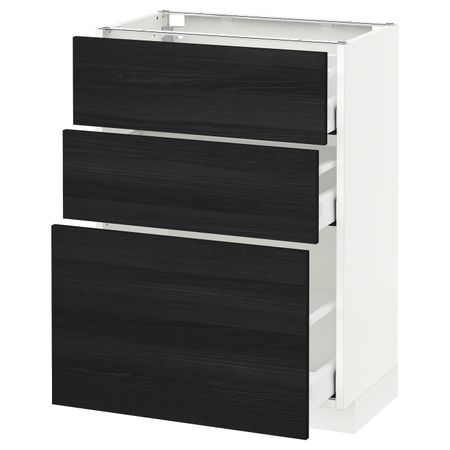 Напольный шкаф с 3 ящиками, белый, Тингсрид черный 60x37 см IKEA МЕТОД / МАКСИМЕРА 792.361.56