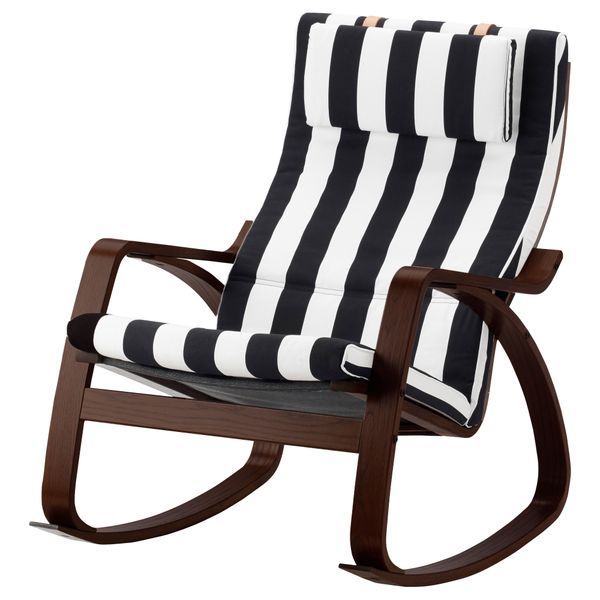 Кресло-качалка ПОЭНГ, коричневый, Стенли черный/белый - фото 1