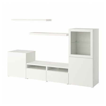 Шкаф для ТВ, комбинация, белый 240x42x129 см IKEA BESTÅ БЕСТО / LACK ЛАКК 093.987.41