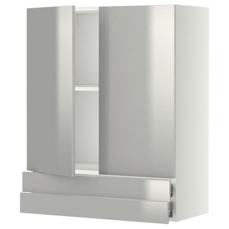 Навесной шкаф, 2 дверцы, 2 ящика МЕТОД / ФОРВАРА, белый, Гревста нержавеющ сталь