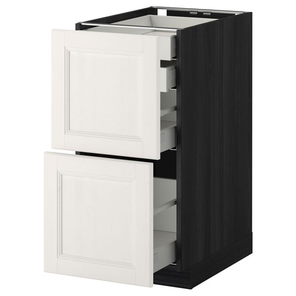 Напольный шкаф 2 фронтальные панели, 2 нижних, 1 средний, 1 высокий ящик МЕТОД / МАКСИМЕРА, черный, Лаксарби белый - фото 1