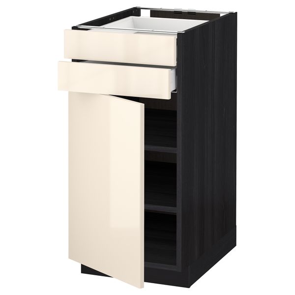 Напольный шкаф с дверцей, 2 ящиками МЕТОД / МАКСИМЕРА, черный, Рингульт кремовый - схема-чертеж с размерами