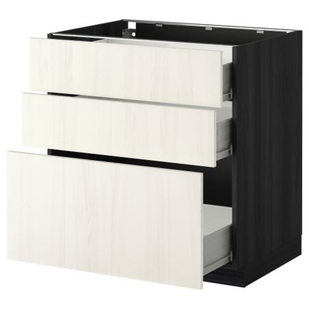 Напольный шкаф с 3 ящиками МЕТОД / ФОРВАРА, черный, Росдаль белый