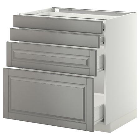 Напольный шкаф 4 фронтальных панели, 4 ящика МЕТОД / ФОРВАРА, белый, Будбин серый