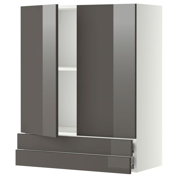 Навесной шкаф, 2 дверцы, 2 ящика МЕТОД / ФОРВАРА, белый, Рингульт серый - фото 1