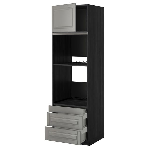Высокий шкаф для духовки комбинированный, духовка + дверца, 3 ящика МЕТОД / ФОРВАРА, черный, Будбин серый - фото 1