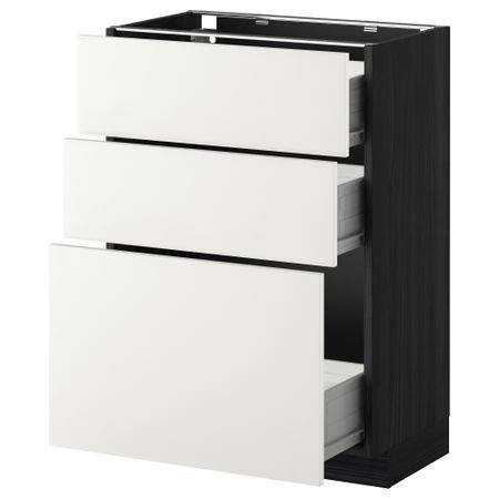 Напольный шкаф с 3 ящиками МЕТОД / ФОРВАРА, черный, Хэггеби белый
