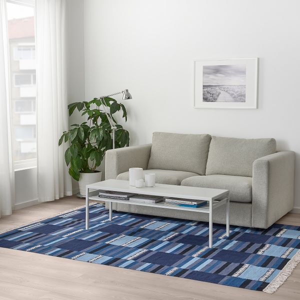 Ковер безворсовый, ручная работа различные оттенки синего 170x240 см IKEA TRANGET ТРАНГЕТ 504.385.36 - фото 3