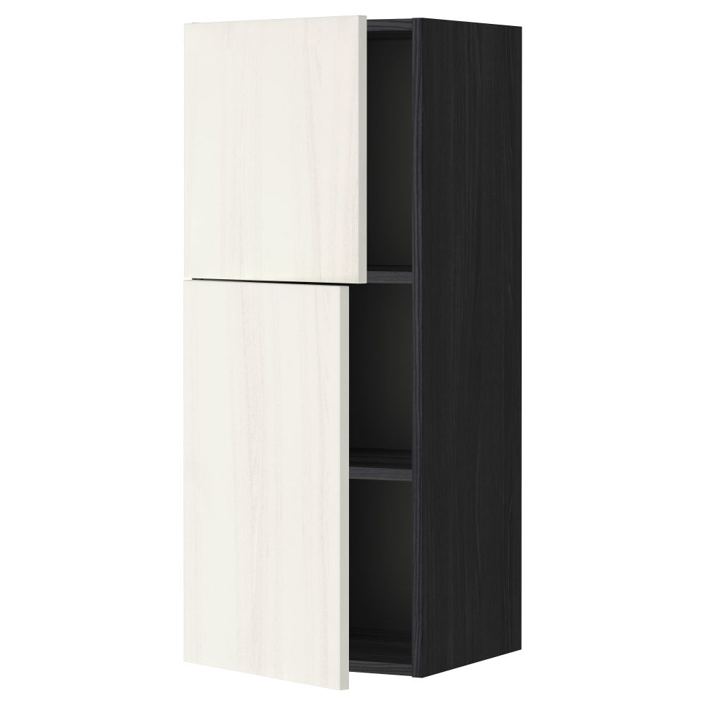 Навесной шкаф с полками, 2 дверцы МЕТОД, черный, Росдаль белый - схема-чертеж с размерами