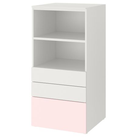 Стеллаж, 60x57x123 см, белый бледно-розовый с 3 ящиками IKEA PLATSA ПЛАТСАA ПЛАТСА, SMÅSTAD СМОСТАД 493.878.11