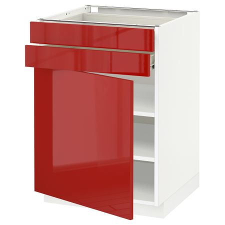 Напольный шкаф с дверцей, 2 ящиками МЕТОД / ФОРВАРА, белый, Рингульт красный