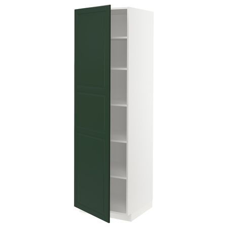 Высокий шкаф с полками, белый/Будбин темно-зеленый 60x60x200 см IKEA METOD МЕТОД 493.125.71