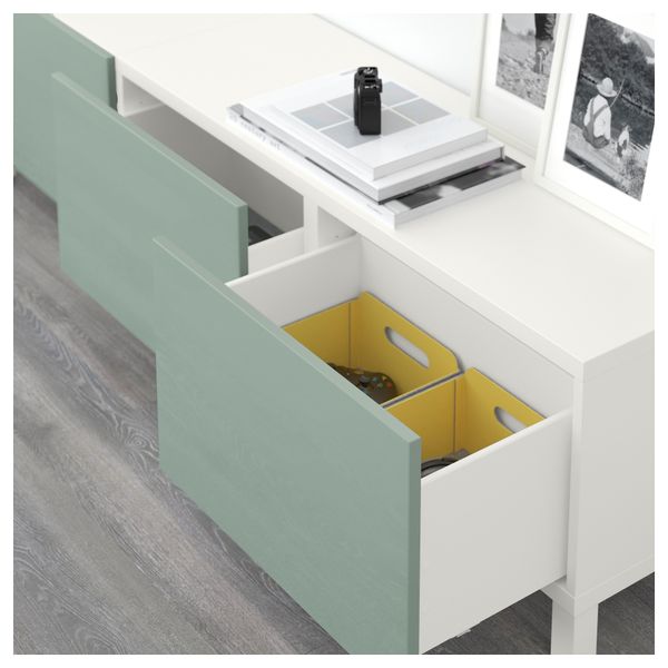 Комбинация для хранения с ящиками БЕСТО, белый, Сельсвикен глянцевый/серо-зеленый светлый (180x40x48 см) - схема-чертеж с размерами