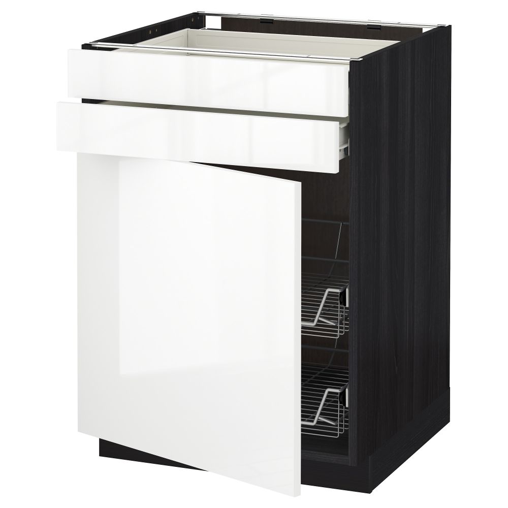 Напольный шкаф, дверца, 2 ящика, проволочных корзин МЕТОД / ФОРВАРА, черный, Рингульт белый - схема-чертеж с размерами