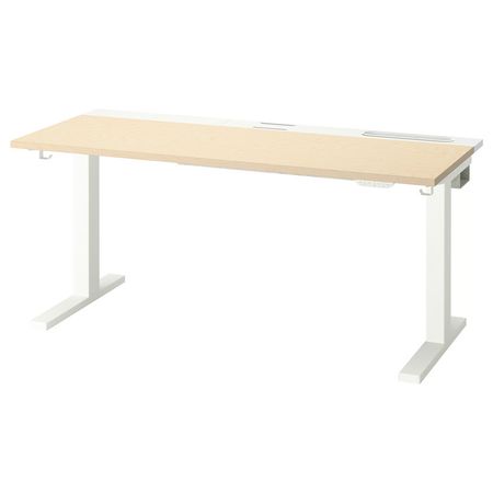MITTZON Стол/трансф - электрический березовый шпон/белый 140x60 см