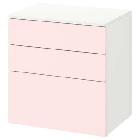 Комод с 3 ящиками, 60x42x63 см, белый, бледно-розовый IKEA PLATSA ПЛАТСАA ПЛАТСА, SMÅSTAD СМОСТАД 594.201.60