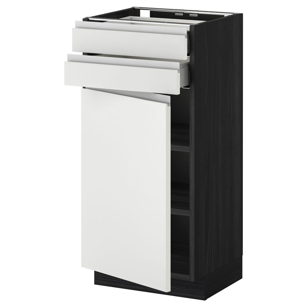 Напольный шкаф с дверцей, 2 ящиками МЕТОД / МАКСИМЕРА, черный, Нодста белый - схема-чертеж с размерами