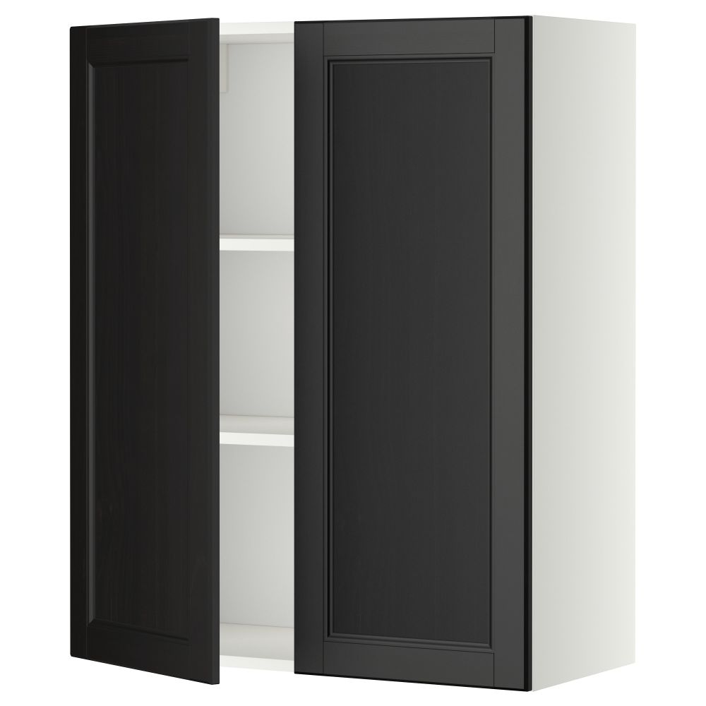 Навесной шкаф с полками, 2 дверцы МЕТОД, белый, Лаксарби черно-коричневый - схема-чертеж с размерами