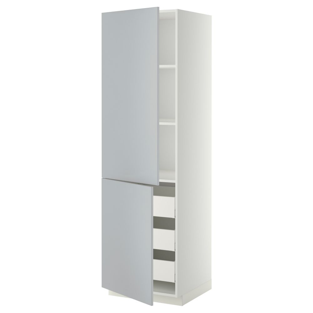 Высокий шкаф + полки, 3 ящика, 2 дверцы МЕТОД / МАКСИМЕРА, белый, Веддинге серый - фото 1