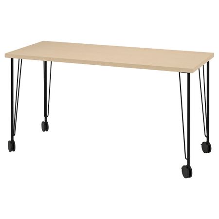 Письменный стол, березовый шпон, черный, 140x60 см IKEA KRILLE КРИЛЛЕ, MÅLSKYTT МОЛСКЮТТ 295.099.98