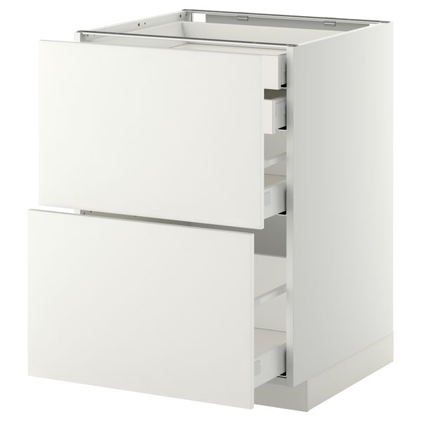 Напольный шкаф 2 фронтальные панели, 2 нижних, 1 средний, 1 высокий ящик МЕТОД / МАКСИМЕРА, белый, Хэггеби белый - фото 1
