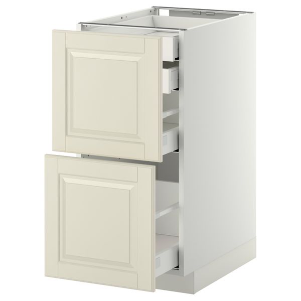 Напольный шкаф 2 фронтальные панели, 2 нижних, 1 средний, 1 высокий ящик МЕТОД / МАКСИМЕРА, белый, Будбин белый с оттенком - фото 1